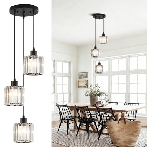 LXWNYY Suspension Luminaire Et Chandelier Cristal - Lustre Salle à Manger, Lustre Cuisine Moderne En Cristal Noir Pour Salle De Bain Et EntréE, Culot E27...