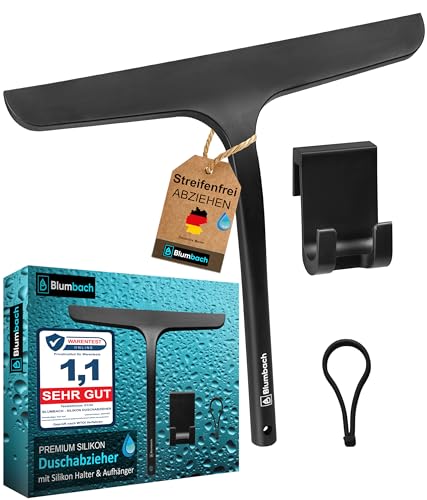 BLUMBACH® Duschabzieher schwarz, Abzieher Dusche mit Halterung 28 cm...