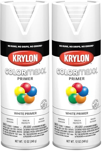Image of Krylon K05584007 COLORmaxx Primer Spray Paint for Indoor /Outdoor Use, White, 12 Ounce (Pack of 2)