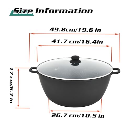 Vivicreate 15.7-Inch Cast Aluminum Stock Pot with Lid, Non-Stick Marble Coating, Stainless Steel Bottom, Rubber-Coated Long Handle, Dishwasher Safe