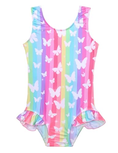 Image of Snowheart Girls Bathing Suit Toddler Swimsuit Girl Hawaiian Floral Ruffle One-Piece Breathable Swimwear 4-10T