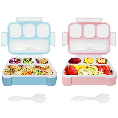 2 Pack Bento Boxes for Kids,Qinner Lunch Box for Children with Spork |Food
