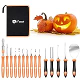 Kürbis Schnitzset Halloween Pumpkin Carving: 15pcs Professionelle Hochleistungs Edelstahl Kürbisschnitz Set DIY Schnitzmesser mit Kindern und Familie Tragbar Kürbis Schnitzwerkzeug mit Tragetasche