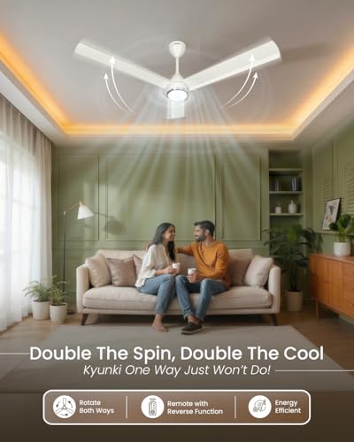 Image of Sujata Premium BLDC Ceiling Fan 1200mm | 3 Years Warranty | Energy Efficient Ceiling fan with light for Living Room, Remote Control BLDC Fan, 5 Star BEE Rated, Slim Air Underlight (Pearl White Chrome)