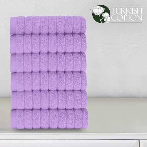 Image of Elegant Comfort 100% Turkish Cotton Corduroy Ribbed Luxury Washcloths 6 Pack Soft 13 x 13 Inch - Higly Absorbent, Durable, Quick Dry, Spa Premium Hotel Quality for Bathroom or Travel, Lilac