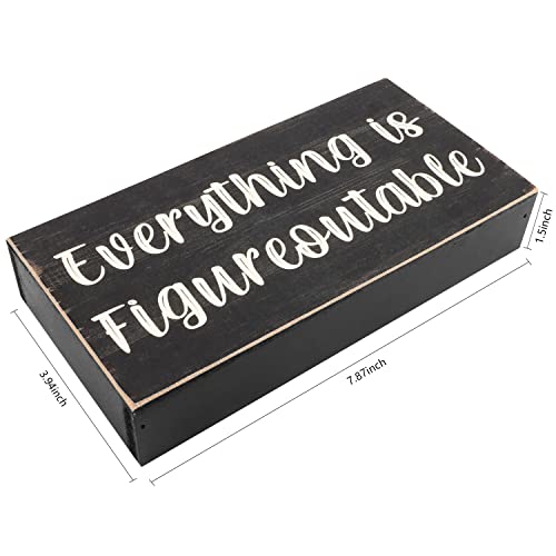 Esur Home Office Desk Black Decor - Inspirational Farmhouse Wooden Box Sign - Everything Is Figureoutable #TOP2