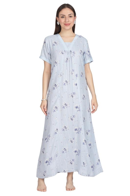 naidu hall Nighty for Women Cotton V Neck Nighty Printed Full Length Night Gown for Women Short Sleeve Night Dress Ladies Nightwear Comfortable Sleepwear Maxi Nighty-picture-20