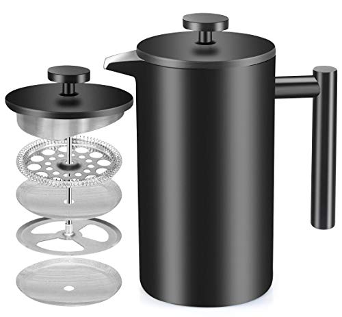 Utopia Kitchen Stainless Steel French Press - Double Wall 32oz Coffee Press - Stainless Steel Plunger Coffee Tea Maker Black