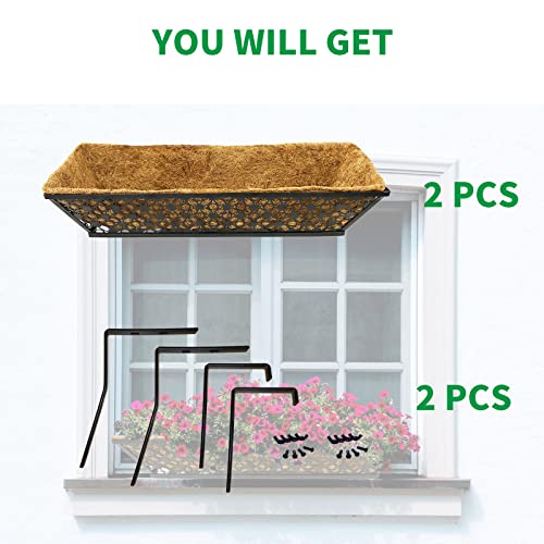 Icoirstream Window Railing Planter Box-2 Pcs 24" Black Metal Hanging Flower Planter Window Basket Deck Planter Boxes With Coco Liners For Outdoor Indoor Lawn #TOP3