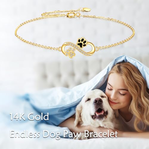 DOVRAN 14K Gold Paw Print Bracelet for Women Real Gold Infinity Bracelet Solid Gold Pet Cat Dog Jewelry Gifts for Her2
