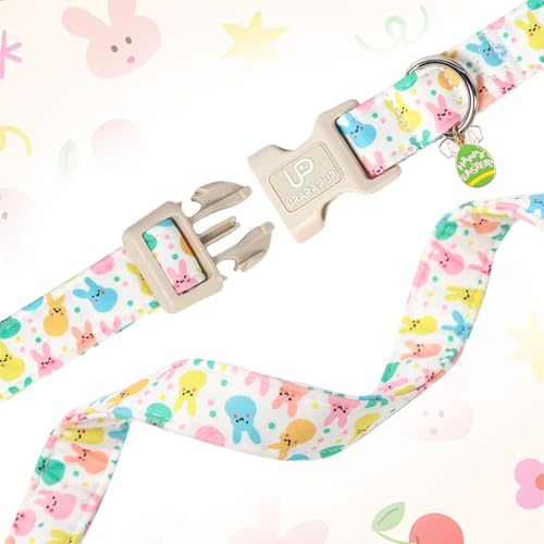 Image of Easter Day Dog Collar, UP URARA PUP Easter Bunny Adjustable Pet Collar with Quick Release, Colorful Rabbits Dog Collars for Small Medium Large Dogs