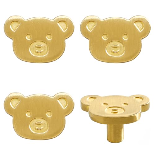 Dasaziya 4Pcs Cute Brass Knobs for Kids, Children's Room Nursery Drawer Cupboard Handles for Boys and Girls (Bear, Size: 1.5' L x 1' W)