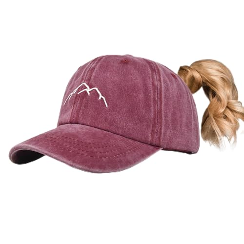 Sombrero de senderismo con protección solar | Gorra de béisbol desgastada o cola de caballo bordada personalizada para papá pesca para la playa, Vino, Talla única