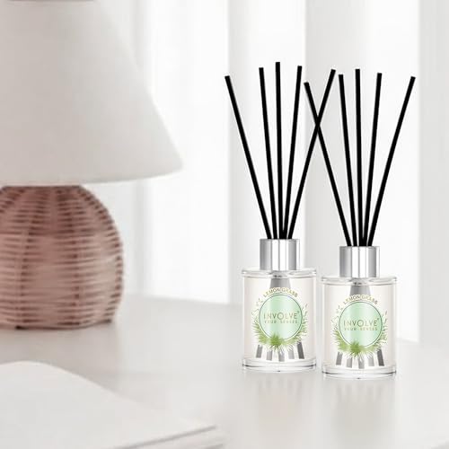 Image of Involve Pura Reed Diffuser Set (Pack of 2) - Lemongrass - 120 ml | Oil Diffuser with Free 10 Reed Sticks | Room Freshener for Home Decor & Bedroom | Gifts Set | New Home Gift Items Useful