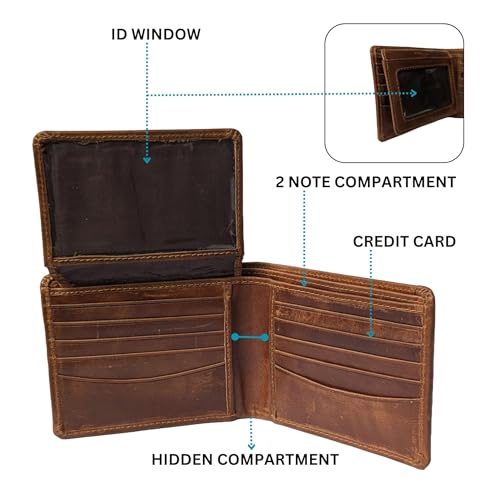 Real Leather Wallet | Color: Bourbon Brown | Stylish Bifold Wallet with 2 ID Windows | Compact Cowhide Leather Wallet for Men and Women by Kozmo4
