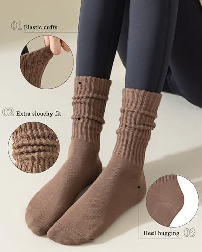 Image of 3 Pairs Slouch Socks for Women Soft Mid Calf Rib Scrunch Crew Tube Socks