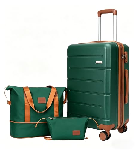 Image of 3-Piece Luggage Set with 20 inch Carry On, PC+ABS Hardside Suitcase with Spinner Wheels & TSA Lock, Easy-Control Rolling Suitcase for Business Trips & Weekend Getaways (Green)