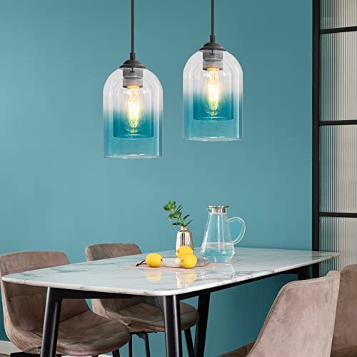 Mateyrie Pendant Light Fixtures, Blue Adjustable Modern Hanging Lights For Kitchen Island, Industrial Glass Pendant Lights For Dining Table Hallway Bedroom Living Room #TOP4