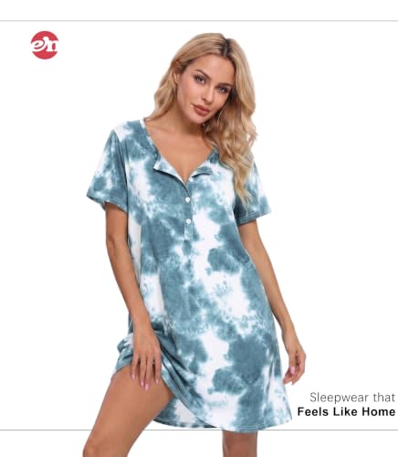 Image of ENJOYNIGHT Women Cotton Nightgown Tie Dye Nightshirt Nursing Sleepshirt