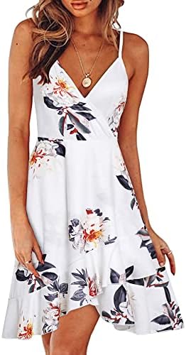 ULTRANICE Womens Summer Dresses 2023 Fall Fashion Trendy Casual White Floral Wrap V Neck Wedding Guest Party Club Sundress(Floral02,M)