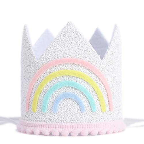 WAOUH Rainbow Hat for Birthday Party - Rainbow Crown for Birthday Decoration, Cake Smash Photo Prop, Glitter Rainbow Crown for Girl or Boy. (Rainbow Crown Pink)