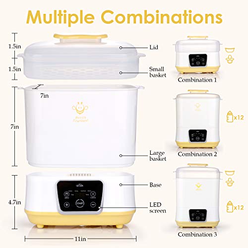 SIMBR Baby Bottle Warmer, Bottle Sterili-zer and Dryer 600W, 12 Bottles Capacity, 5-in-1 Multifunctional Electric Steam Sterili-zer with LED Touch Screen, 360° Steam Dis-Infection & Drying, BPA Free - Thumbnail 6