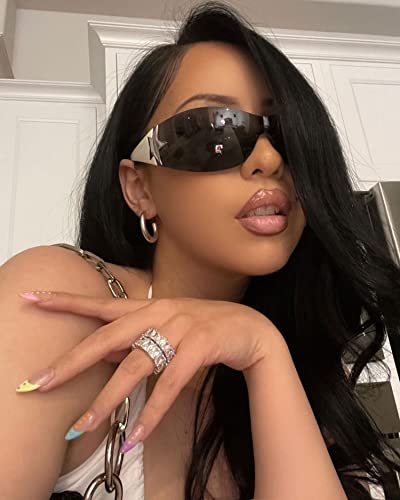 Rimless Y2K Sunglasses For Women Men,Trendy Shield Wrap Around Sunglasses Oversized Fashion Black Frameless Sun Glasses #TOP5
