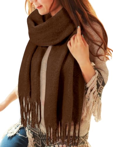 Voqeen Damen Schal Winter Kuschelig Warmes Tücher Lange mit Fransen Herbst Winterschal Weicher Dicker Strickschal Oversized Schaltuch