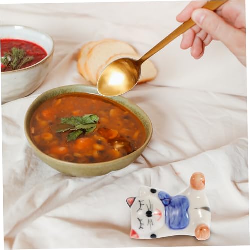 BUTIFULSIC 5個 日式陶瓷猫型箸置き点 食器用スプーンフォークホルダー 滑らか表面で手に優しい ダイニングテーブル用キッチン収納 インテリア