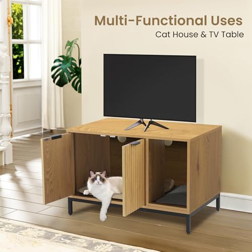QuicMiou Caixa de areia para gatos, móveis de caixa de areia oculta com pernas de metal, mesa latera