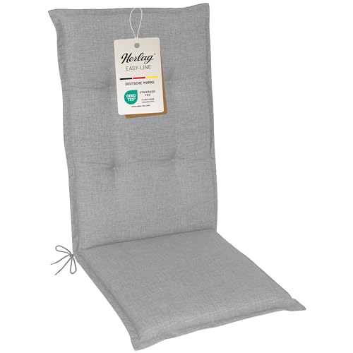Herlag Gartenstuhlauflage Hochlehner 120x50cm - Wasserabweisende Sitzauflage für Gartenstühle - UV- & Fleckschutz - Bequemes Stuhlpolster 5cm - Pflegeleichte Easy-Line - Öko Tex 100 - Grau