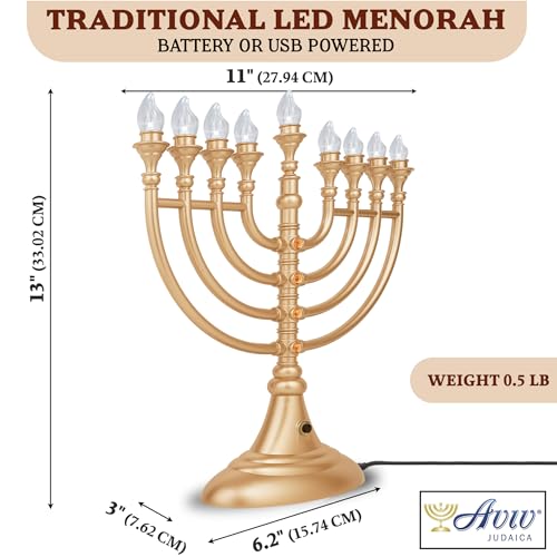 Menorah Hanukkah LED sin peligro de fuego con cable USB de 5 pies 3