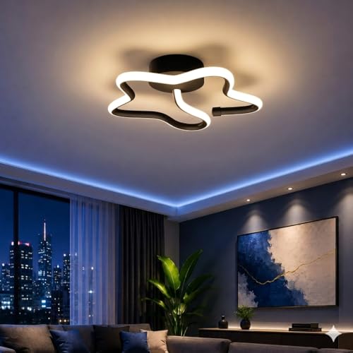 Image of LED Ceiling Light Star 3 Color Modes Warm, Cool White, Neutral Modern Decorative 50W Ceiling Lamp for Living Room, Bedroom Energy Efficient & Bright Lighting (Star)