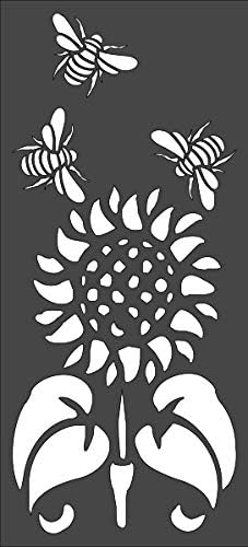 Bee Sunflower Logo Stencil Reusable Sturdy Flexible Clear Plastic 1-5x11 in Arts and Crafts Material Scrapbooking for Airbrush Painting Drawing