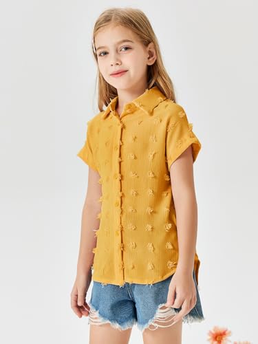 Image of Haloumoning Girls Button Down Shirts Short Sleeve Kids Casual Chiffon Blouse Summer Tops T-Shirt