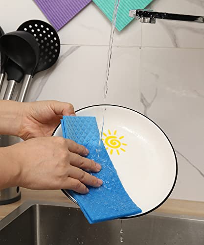 Molkene Swedish Dish Cloths - 10 Pack Reusable Kitchen Dishcloths - Ultra Absorbent Dish Towels For Washing Dishes - Cellulose Sponge Cloth Cleaning Cloths - Blue #TOP1