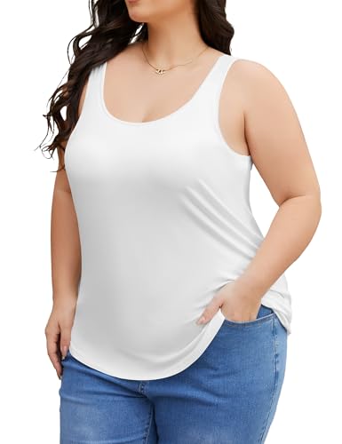 FOREYOND Plus Size Tank Top with Shelf Bra for Women Camisole Tops with Built in Bra Cotton Undershirts 1XL-5XL3