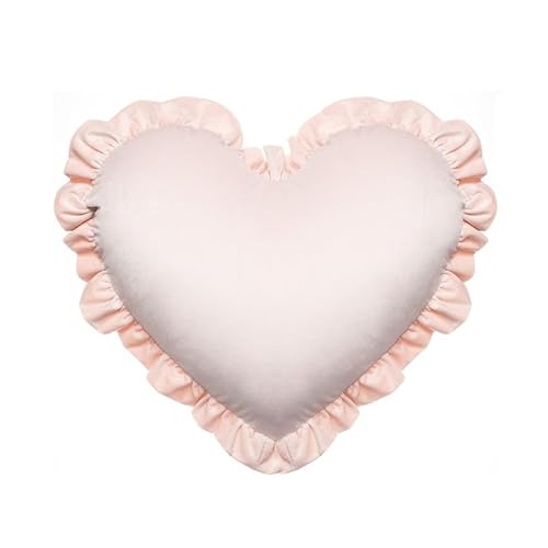 Heart Shaped Throw Pillow Cover with Ruffles, 16x20 Inches, Pink (Soft Pink)