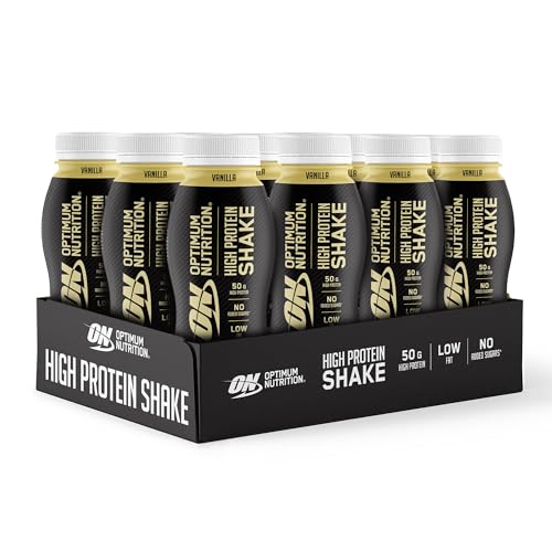 Optimum Nutrition Batido de Alta Proteína, Snack Saludable Listo para Beber, Sin Azúcares Añadidos, Bajo en Grasas, Snack Post-Entrenamiento para Hombres y Mujeres, Sabor Vainilla, 12x500ml