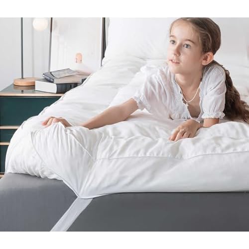 WhatsBedding 5 Inch Memory Foam Mattress Topper Queen Size, 100% Cotton Cover Breathable Fluffy Shredded Memory Foam Filled Pillow Top, Anti-Slip Bottom, 4 Anchor Elastic Bands, 80x60x5 Inch