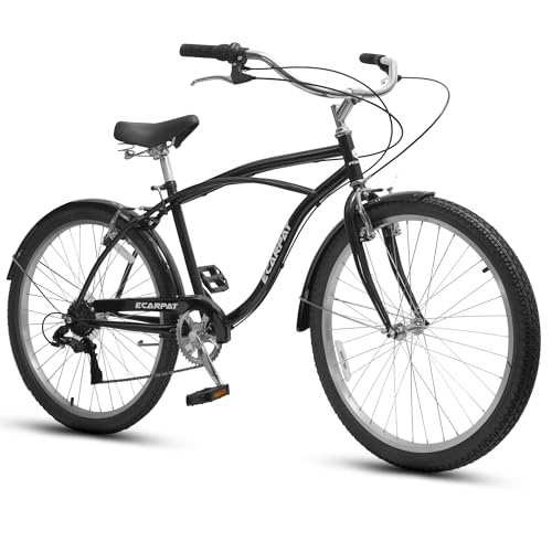Ecarpat 26 Inch Beach Cruiser Bike for Men, 7 Speed Commuter Bicycle with Dual V-Brakes and...