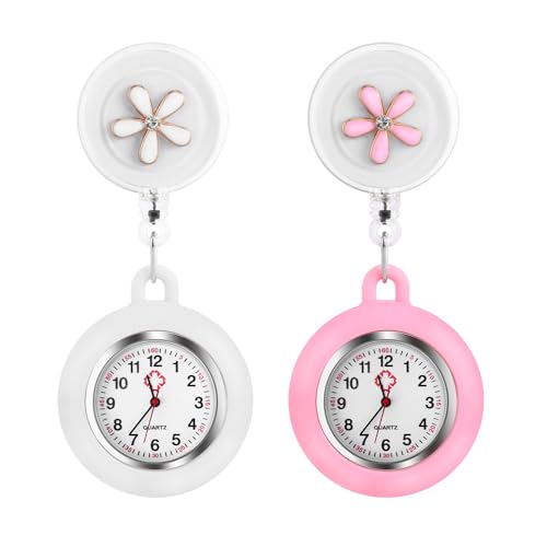 HO-SFSM 2 Stück Krankenschwester Uhr, Einziehbar Taschenuhr Schwesternuhr, Krankenschwester Uhren mit Clip für Damen Herren Pfleger Ärzte Zubehör