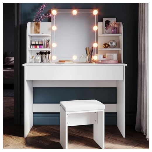 Asixxsix Kristall Tablett, runde Form Silber Kristall Tablett Aufbewahrungsplatte Spiegel Basis Schmuck Kosmetik Organizer Kommode Parfüm Tablett gespiegelt dekorative Tablett 2 SONNI Schminktisch mit Beleuchtung und Hocker weiß Kommode mit Led Spiegelleuchte Spiegel Frisiertisch Kosmetiktisch 1080x400x1400mm