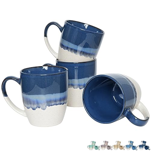 Bosmarlin Ceramic Coffee Mug Set of 4, 17 Oz, Coffee Cups with Big Handle, Microwave Safe, Unique Reactive Glaze