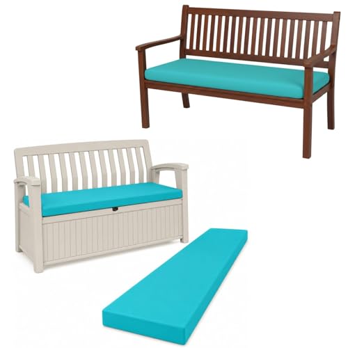 Image of Outdoor Garden Bench Cushion Pad 2 Seater, 3 Seater, 4 Seater Replacement Cushions for Gardens Furniture Waterproof Foam Seat Pad for Patio Deck Sofa Couch Swing (Turquoise, 2-Seater-108x45x5cm)
