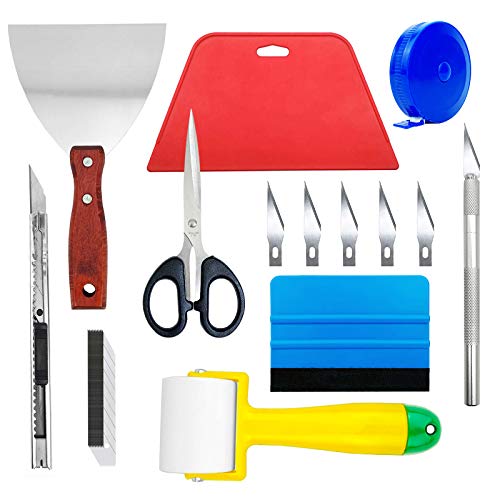 Ccyanzi Wallpaper Paste Kit, Wallpaper Hand Tools, Includes 5Inch Scraper, Seam Roller, Smoothing Squeegee, Scissors, Craft Knife, 9Mm Blades #TOP3