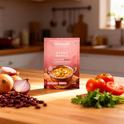 Image of Hommies Mixed Curry Spice Combo (Pack of 4) | Vegetable Biryani, Chana /Chole Masala, Rajma Masala & Kaju Curry Masala | Ready to Cook | Just Add Basics | Serves 4 Each | Vegetarian | No Preservatives| Pack of 4 (50g Each, Total 200g) (Combo of 4-3)
