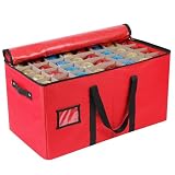 Lambada Christmas Ornament Storage Box, Durable Christmas Storage Container with Adjustable Dividers, Xmas Decorations Organizer – Fits 128 Holiday Ornaments 3 inch – Tear-Proof Fabric (Red)