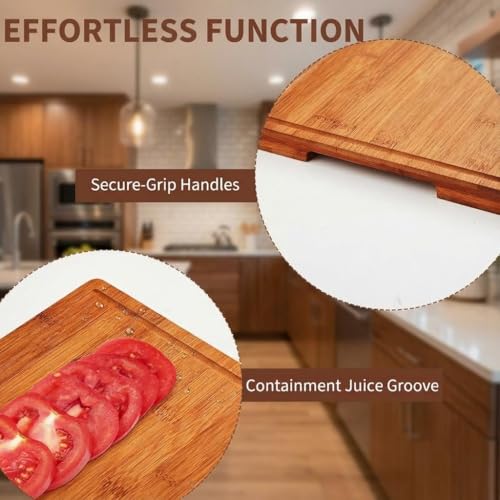 Tabla de Cortar de Bambú para Cocina, 40,6 x 27,9 cm, 2,54 cm de Grosor, Tabla de Madera con Ranura Profunda para Jugos para Carnes, Frutas y Verduras, Amigable con Cuchillos y Fácil de Limpiar, Natural miniatura 3