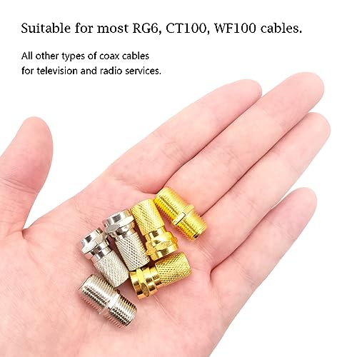 Peslogy F Type Coaxial Cable Extension/Repair Connector Kit 8pcs RG6 Plug Connector and 4pcs Female Extension Couple for Satellite TV Aerial Sky Freesat Virgin NTL Coaxial Cable - Image 4